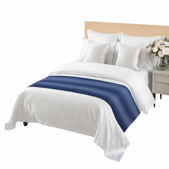 Navy Blue Ombre Bed Runner Twin Size Modern Gradient Solid Color Abstract Rustic Soft Bed Scarf for Foot of Bed, Decorative Bedding Scarf Protection for Hotel Home Bedroom 71 x 20 Inch