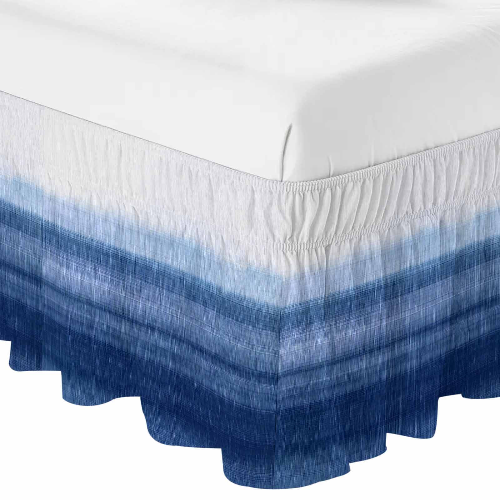 Navy Blue Ombre Bed Skirt King Size 18 Inch Drop, Adjustable & Elastic