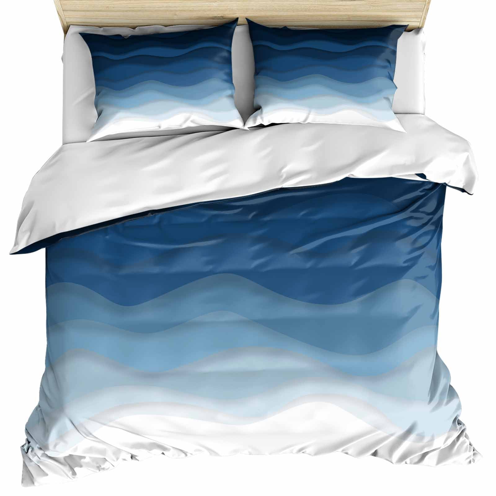 Navy Blue Ombre Bedding 3 Piece Duvet Cover Set Queen Size, Modern Moire Wave Gradient Soft Microfiber Comforter Cover with Zipper Closure & Pillowcases, Wrinkle & FadeResistant Quilt Cover