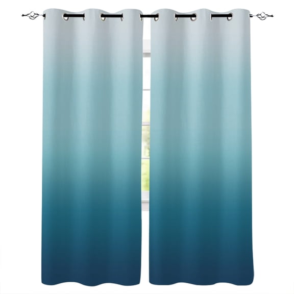 Navy Blue Ombre Blackout Curtains 39 Inches Long, Teal White Gradient Modern Abstract Art Thermal Insulated Black Out Curtains, Short Darkening Window Curtain for Cafe Bedroom 27.5"x39" 2 Panels