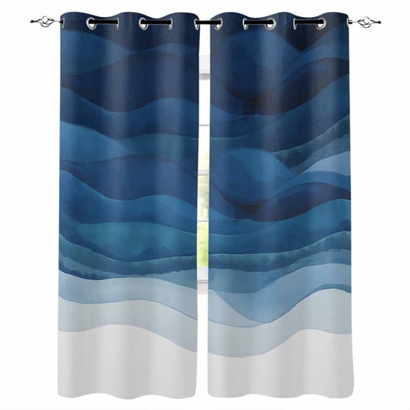 Navy Blue Ombre Blackout Curtains 45 Inches Long, Modern Moire Gradient Watercolor Thermal Insulated Black Out Curtains, Small Darkening Window Curtain Drapes for Cafe Bedroom 42"x45" 2 Panels