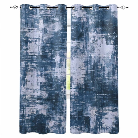 Navy Blue Ombre Blackout Curtains for Bedroom/Living Room, Thermal Insulated Kitchen Curtains, Gradient Abstract Art Vintage Grommet Darkening Window Treatment Drapes 27.5"x39"x2