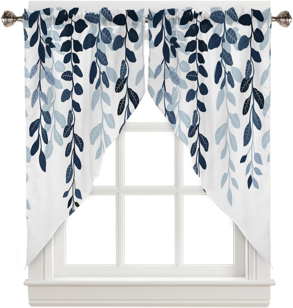 Navy Blue Ombre Botanical Swag Valances for Windows 2 Pack Kitchen