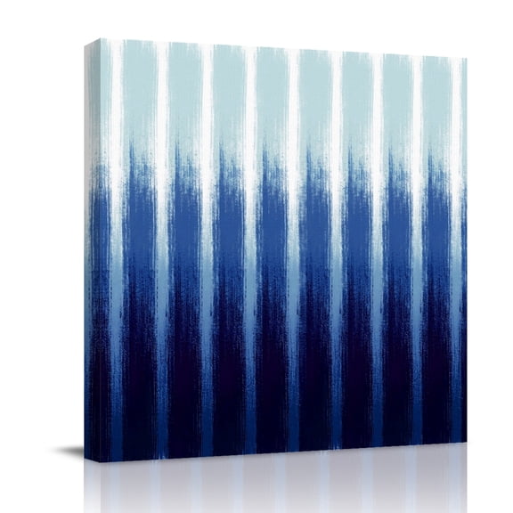Navy Blue Ombre Canvas Wall Art for Living Room, Modern Abstract Navy Indigo Linear Drips Coastal Poster Print Painting for Bedroom Office Home Decoration Wall Pictures Prepare To Hang 8"x8"