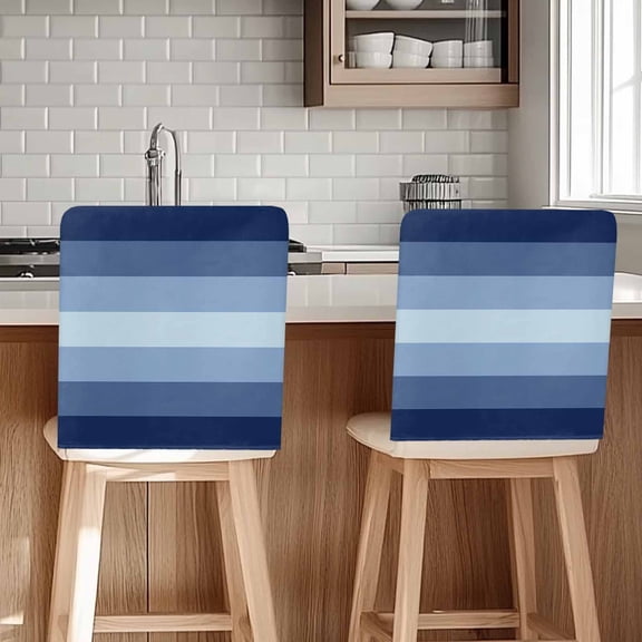 Navy Blue Ombre Chair Back Cover for Dining Room Set of 8, Gradient Navy Blue Woods Farmhouse Removable Kitchen Chair Slipcovers, Washable Seat Protector for Restaurant Party Banquet Wedding Décor