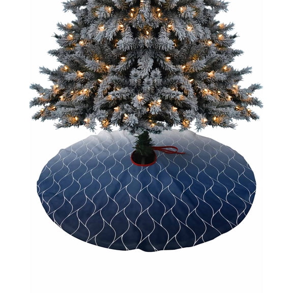 Navy Blue Ombre Christmas Tree Skirt 36 Inches Large Christmas Skirt Tree, Moroccan Geometric Modern Abstract Art Tree Skirt Christmas Decorations for Fireplace Party Holidays Indoor Outdoor