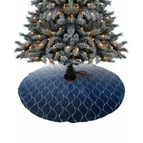 Navy Blue Ombre Christmas Tree Skirt 36 Inches Large Christmas Skirt Tree, Moroccan Geometric Modern Abstract Art Tree Skirt Christmas Decorations for Fireplace Party Holidays Indoor Outdoor