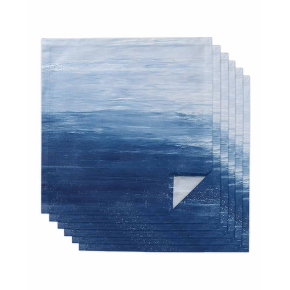 Navy Blue Ombre Cloth Napkins Set of 6 Reusable Dinner Napkins, Modern Abstract Art Ocean Oil Painting Cocktail Napkin Washable Table Napkins for Wedding/Holiday Party/Baby Shower 20"x20"