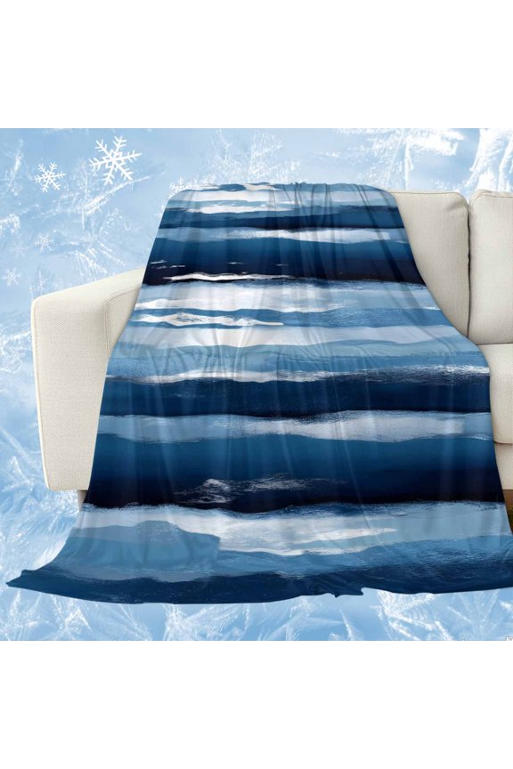 Navy Blue Ombre Cooling Blanket, Lightweight Breathable Summer Throw Blanket with Double Sided Cold Effect,Modern Oil Painting Waves Abstract Picnic Beach Blankets Bed Sheet for Hot Sleepers 40"x60"