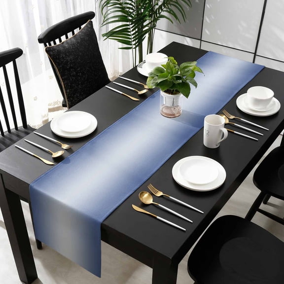 Navy Blue Ombre Cotton Linen Small Table Runner 13 x 60 inch Modern Gradient Abstract Art Non-slip Rectangular Dining Table Decor for Wedding Party Holiday Dinner