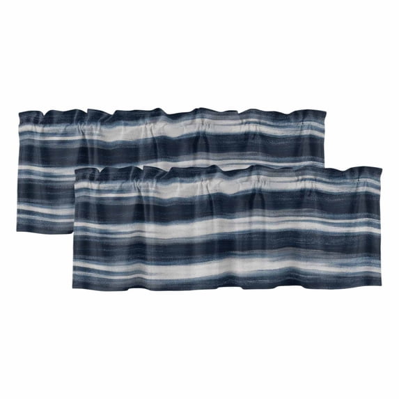 Navy Blue Ombre Curtain Valances for Windows, Kitchen Valance Window Treatments Panel 2 Pack, Modern Abstract Moire Rod Pocket Short Curtains for Bathroom Bedroom 60 x 18 Inch