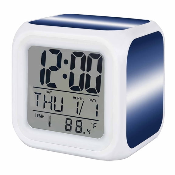Navy Blue Ombre Digital Alarm Clock for Bedrooms,Smart LED Alarm Clock with 7 Color Changing Night Light,Aesthetic Art Farmhouse Gradient Blue Silent Wake Up Clocks for Sleep Study Cooking 3.2"x3.2"