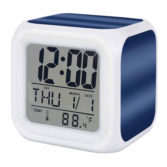 Navy Blue Ombre Digital Alarm Clock for Bedrooms,Smart LED Alarm Clock with 7 Color Changing Night Light,Farmhouse Blue Gradient Color Aesthetic Silent Wake Up Clocks for Sleep Study 3.2"x3.2"
