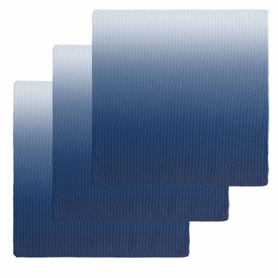 Navy Blue Ombre Dish Towels Set, Waffle Weave Kitchen Towels 3 Pieces, Modern Abstract Art Gradient Aesthetics Microfiber Hair Face Bath Tea Towel Absorbent Quick Drying Cleaning Dish Cloths 12"x12"