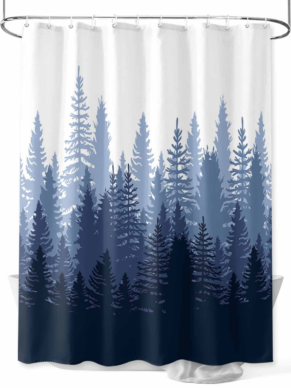 Navy Blue Ombre Extra Long Shower Curtain Set, Waterproof Shower Curtains for Bathroom, Primeval Forest Modern Abstract Art Aesthetics Washable Fabric Bath Curtain for Bathtub with Hooks 72x96 Inches