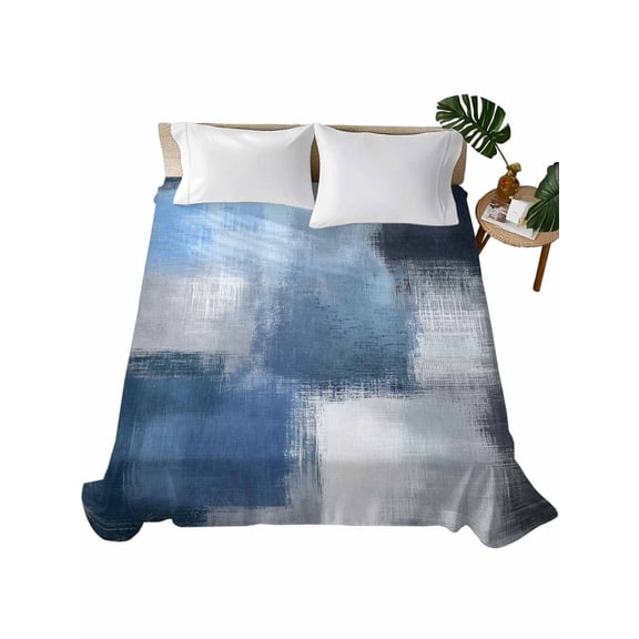 Navy Blue Ombre Flat Sheet Only Twin Size, Soft Breathable Bed Top Sheets for Mattress, Modern Oil Painting Geometric Luxury Bedding Flat Sheets for Home Hotel Bedroom Bed Protection