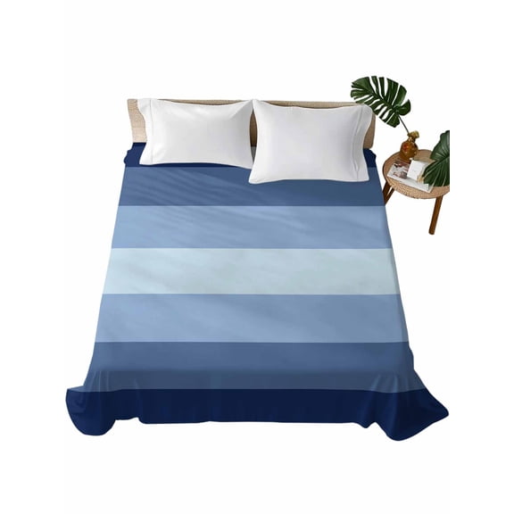 Navy Blue Ombre Flat Sheets Only King Size, Soft Breathable Bed Top Sheets for Mattress, Gradient Navy Blue Woods Farmhouse Luxury Bedding Flat Sheets for Home Hotel Bedroom Bed Protection