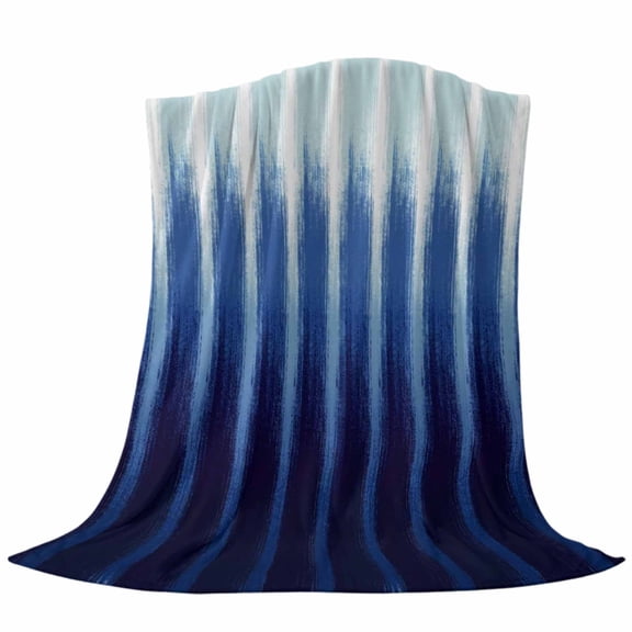 Navy Blue Ombre Fleece Throw Blanket Modern Abstract Navy Indigo Linear Drips Coastal Ultra Soft Fuzzy Cozy Flannel Throw Blanket for Couch Sofa Bed Car Travel, Ideal Gifts 30x40 Inches