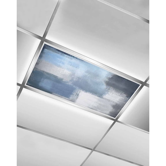 Navy Blue Ombre Fluorescent Light Covers for Ceiling Lights 4x2 feet,1 Pack Magnetic Light Filters for Classroom,Modern Oil Painting Geometric Fluorescent Light Shade Panel for Office School Drop