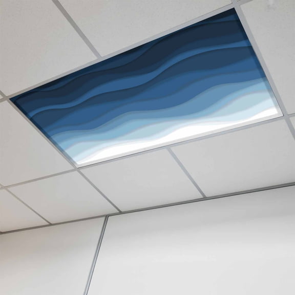 Navy Blue Ombre Fluorescent Light Covers, Modern Moire Wave Gradient Magnetic Light Covers for Ceiling Lights, Fluorescent Ceiling Shade Filters for Classroom Bedroom Office 4x2Ft x 1PCS