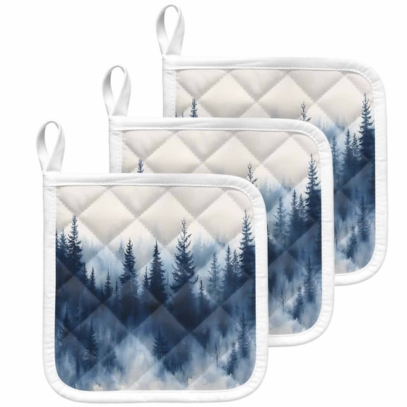 Navy Blue Ombre Forest Pot Holders for Kitchen Heatproof Potholder, 3 Pack Watercolor Abstract Art Tree Hot Pads Multipurpose Oven Pads Cloth Potholders Trivet for Cooking Baking