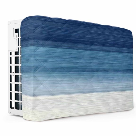 Navy Blue Ombre Indoor Air Conditioner Cover,Double Insulated AC Covers for Inside,Modern Abstract Art Blue White Striped Waterproof Window Air Conditioner Covers with Elastic Straps 17"Lx13"Wx3.5"D