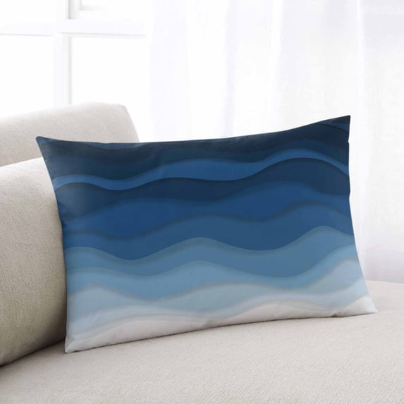 Navy Blue Ombre King Size Pillow Cover, Pillowcase Protectors with Zipper, Breathable Decorative Throw Pillow Case Cover, Modern Moire Wave Gradient Pillow Shams for Couch Sofa 20x36Inch