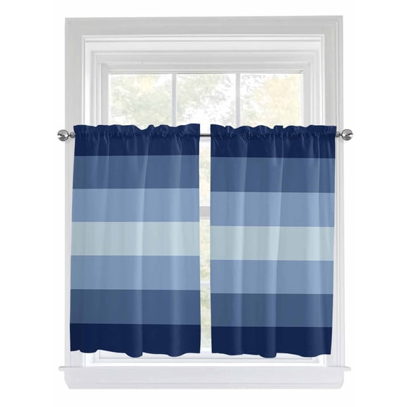 Navy Blue Ombre Kitchen Curtains 45 Inch Length, Gradient Navy Blue Woods Farmhouse Rod Pocket Light Filtering Window Curtains Living Room Bedroom Curtain Drapes Cafe Curtain 42''x45''x2