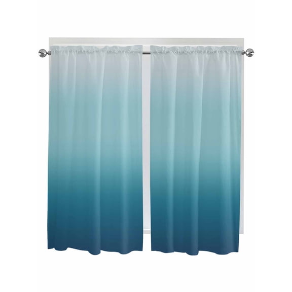 Navy Blue Ombre Kitchen Curtains 72 Inch Length, Teal White Gradient Modern Abstract Art Rod Pocket Light Filtering Window Curtains Living Room Bedroom Curtain Drapes Cafe Curtain 52''x72''x2