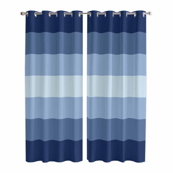 Navy Blue Ombre Kitchen Curtains 84 Inch Length, Gradient Navy Blue Woods Farmhouse Grommet Top Bedroom Living Room Curtains, Light Filtering Cafe Curtain Drapes 2 Panels Set 84''x84''