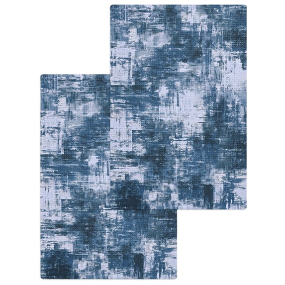 Navy Blue Ombre Kitchen Dish Towels for Drying Dishes Set of 2, Gradient Abstract Art Vintage Waffle Weave Microfiber Hand Tea Bathroom Towels Quick Dry & Absorbent Towel 15.7x23.6