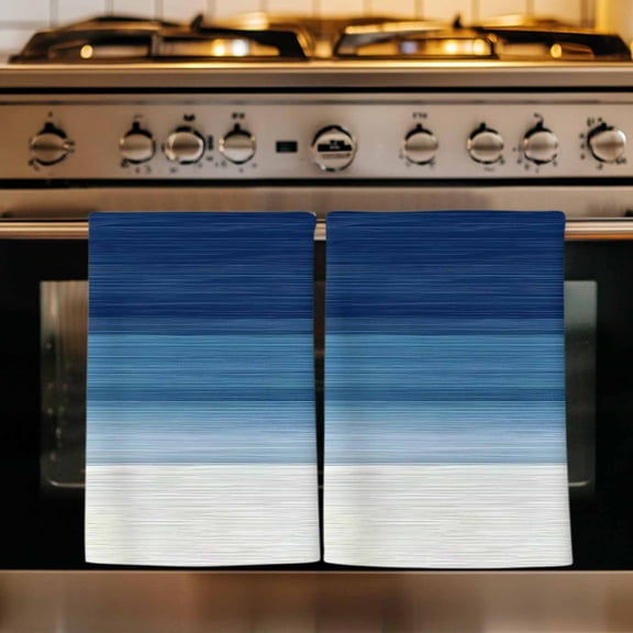 Navy Blue Ombre Kitchen Towels Set of 1, Modern Abstract Art Blue White Striped Absorbent Dish Towels for Kitchen, Microfiber Hand Towel, Quick Drying Tea Towel for Cleaning Decorative Dishcloths