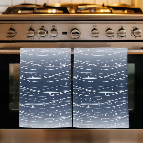 Navy Blue Ombre Kitchen Towels Set of 2, Modern Abstract Striped Polka Dots Absorbent Dish Towels for Kitchen, Microfiber Hand Towel, Quick Drying Tea Towel for Cleaning Decorative Dishcloths