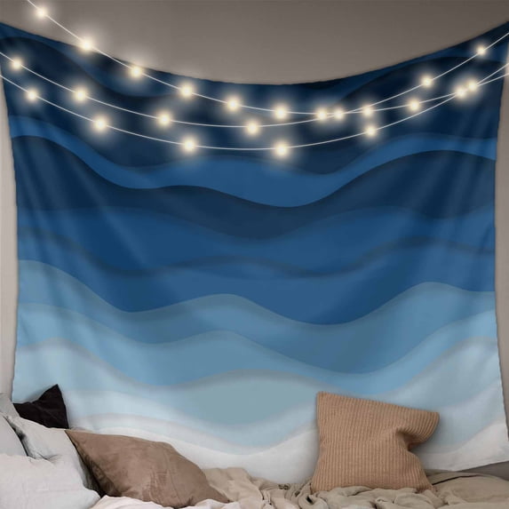 Navy Blue Ombre Large Tapestry for Bedroom Wall Hanging Tapestry, Modern Moire Wave Gradient Ceiling Backdrop Tapestries Poster Blanket Wall Decor for Teens Room Living Room Dorm 100" x 59"