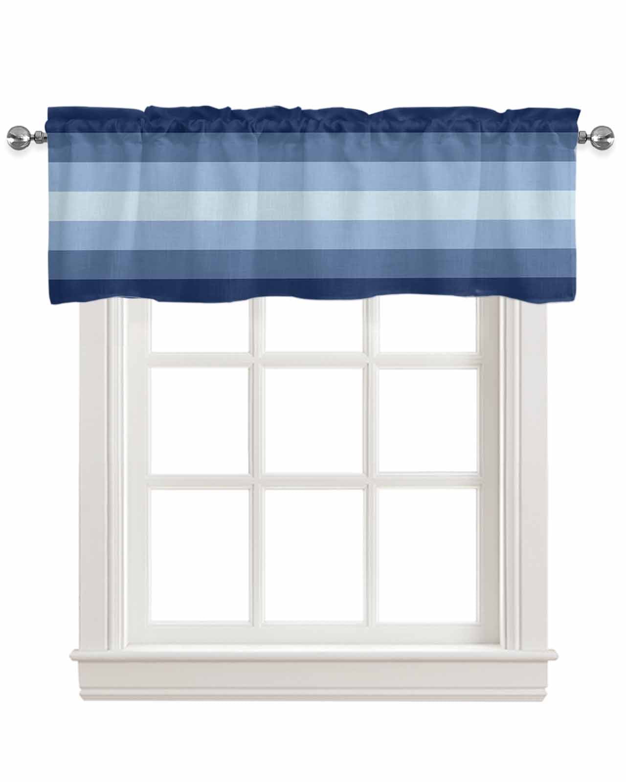 Navy Blue Ombre Linen Curtain Valance for Bedroom/Bathroom/Kitchen/Office/Living/Dining Room Window,Gradient Navy Blue Woods Farmhouse Rod Pocket Topper Decorative Cafe Drapes Panel 60"x18"