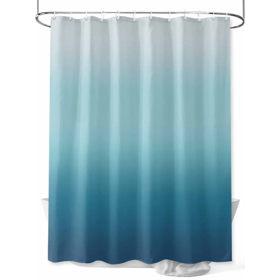 Navy Blue Ombre Long Shower Curtain Set, Waterproof Shower Curtains for Bathroom, Teal White Gradient Modern Abstract Art Washable Fabric Cloth Bath Curtain for Bathtub with Hooks 72x84 Inches