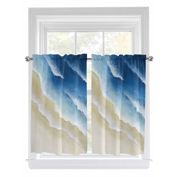 Navy Blue Ombre Ocean Living Room Curtains 2 Panel, Watercolor Coastal Beach Waves Cafe Window Treatment, Farmhouse Bedroom Bathroom Kitchen Curtains Drapes 104"x45"