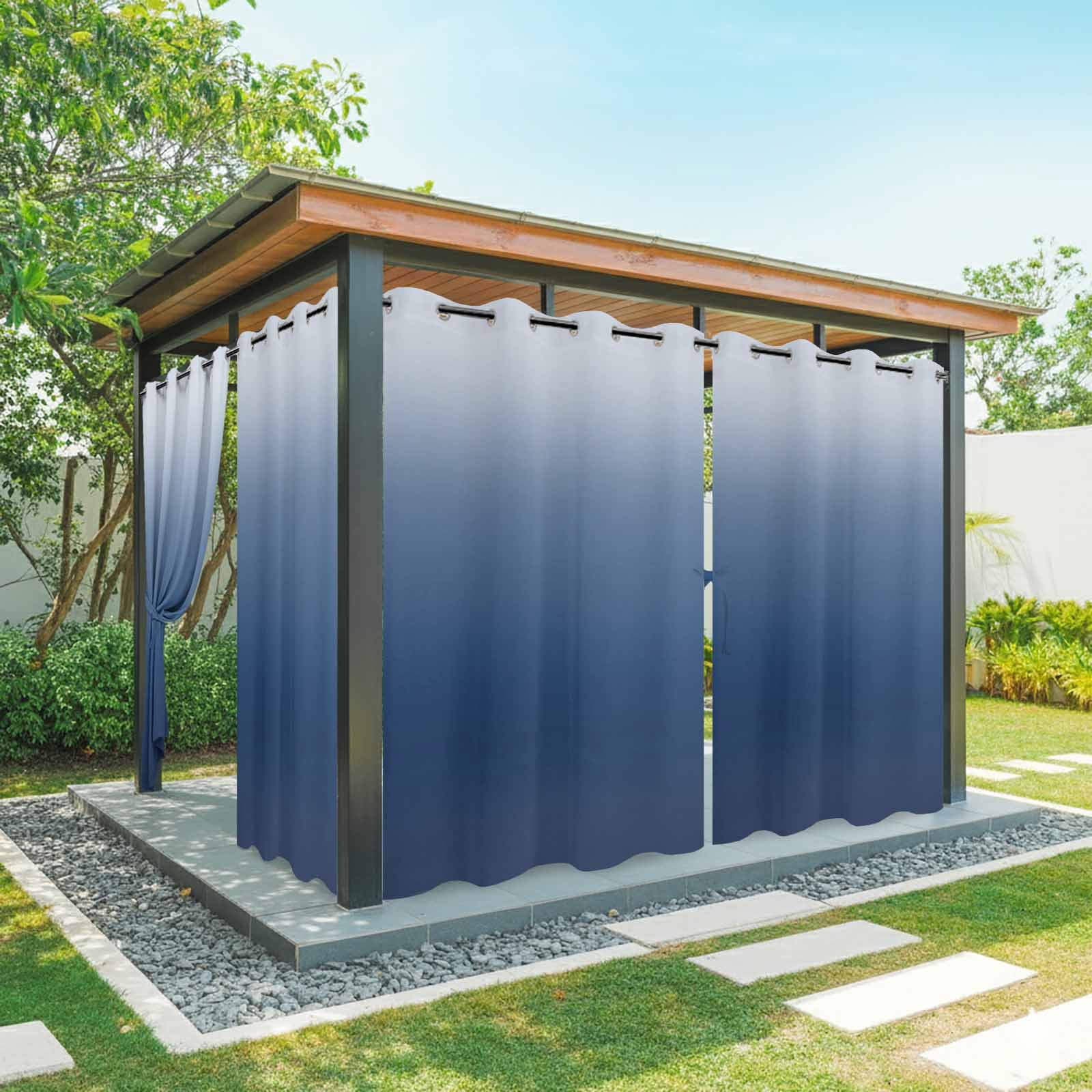 Navy Blue Ombre Outdoor Curtains for Patio Waterproof,Windproof Privacy Curtains with Weighted Bottom,Modern Abstract Art Gradient Aesthetics Outside Drapes for Picnic Garage Yard 54"x95" 2 Panel