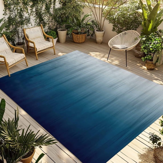 Navy Blue Ombre Outdoor Rug for Patio/Deck/Porch, Non-Slip Large Area Rug 3 x 5 Ft, Contemporary Gradient Abstract Art Indoor Outdoor Rugs Washable Area Rugs, Reversible Camping Rug Carpet Runner