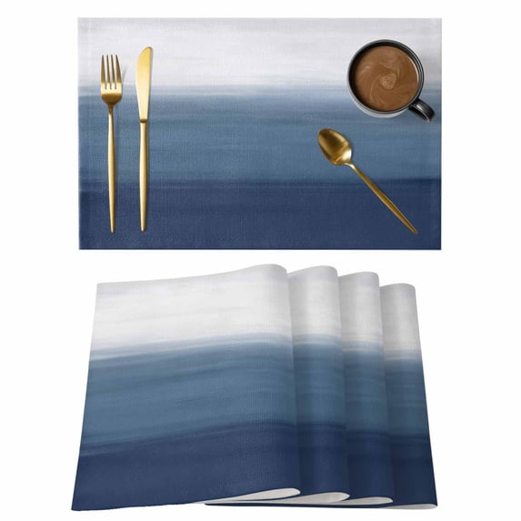 Navy Blue Ombre Placemats Set of 4, Modern Abstract Art Texture Placemats for Dining Table, Place Mats for Kitchen Tabletop, Waterproof Wipeable Dining Table Mats Set