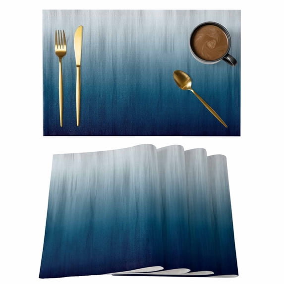 Navy Blue Ombre Placemats Set of 6, Contemporary Gradient Abstract Art Placemats for Dining Table, Place Mats for Kitchen Tabletop, Waterproof Wipeable Dining Table Mats Set