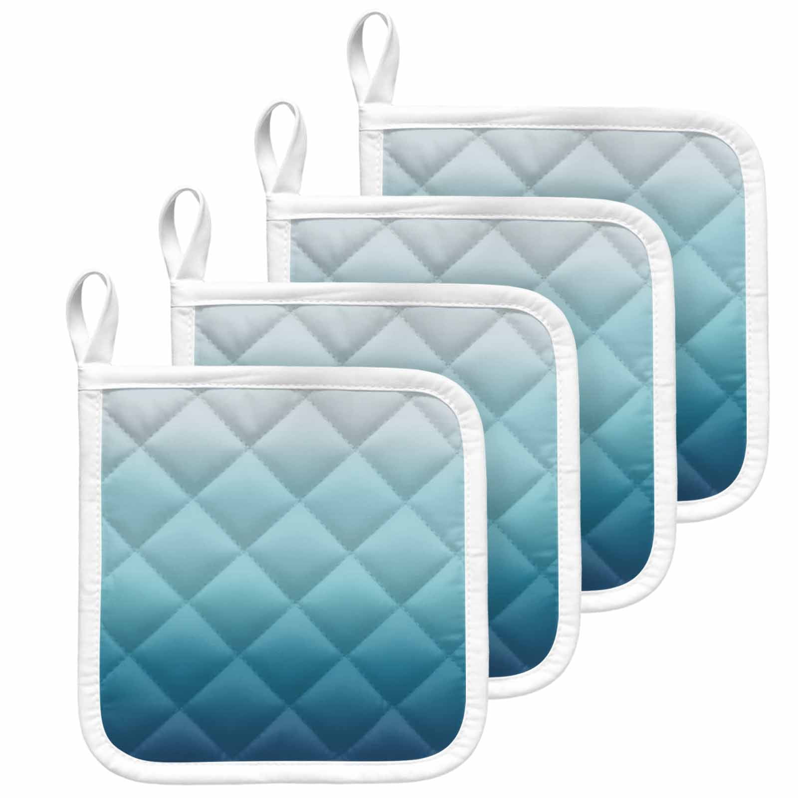 Navy Blue Ombre Pot Holders for Kitchen Heatproof Potholder, 4 Pack Teal White Gradient Modern Abstract Art Hot Pads Multipurpose Oven Pads Cloth Potholders Trivet for Cooking and Baking