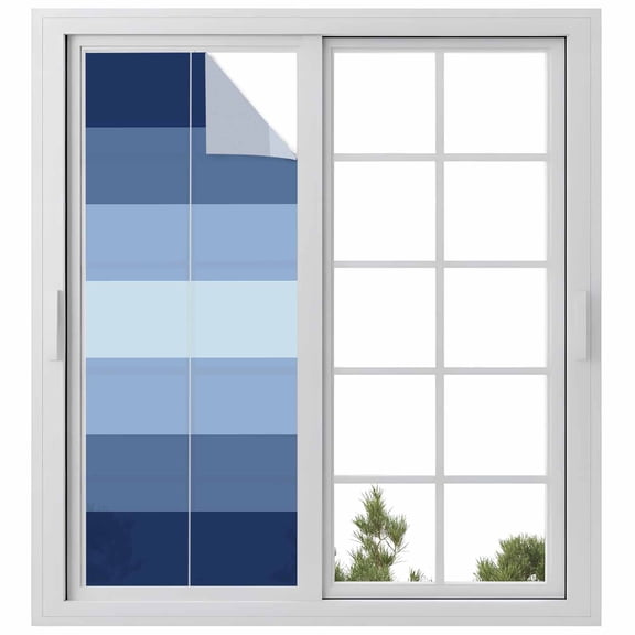 Navy Blue Ombre Privacy Window Film, Decorative Frosted Glass Window Film, Gradient Navy Blue Woods Farmhouse Reusable Peel and Stick Static Cling for Home Bathroom Office Glass Door 23.6"x59"