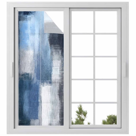 Navy Blue Ombre Privacy Window Film, Decorative Frosted Glass Window Film, Modern Oil Painting Geometric Reusable Peel and Stick Static Cling for Home Bathroom Office Glass Door 23.6"x59"