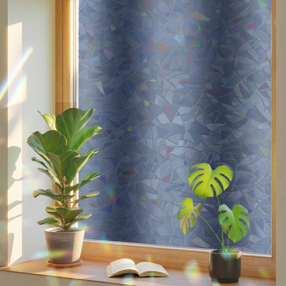 Navy Blue Ombre Privacy Window Film, Decorative Stained Glass Window Film, Modern Abstract Art Farmhouse Gradient Resuable Rainbow Static Cling for Home Bathroom Living Room Glass Door 23.6"x59"