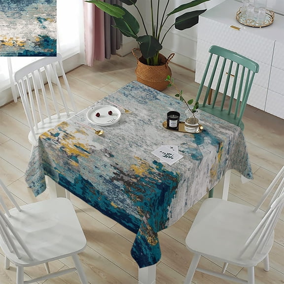 Navy Blue Ombre Rectangle/Square/Round Waterproof Tablecloths 52x52 inch Modern Geometric Yellow Oil Painting Abstract Art Polyester Table Cloth Table Cover Tabletop for Wedding Party