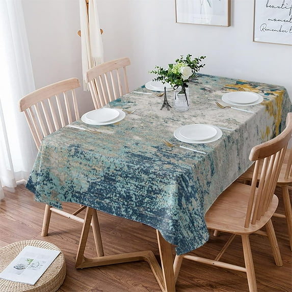 Navy Blue Ombre Rectangle/Square/Round Waterproof Tablecloths 60x102 inch Modern Geometric Yellow Oil Painting Abstract Art Polyester Table Cloth Table Cover Tabletop for Wedding Party