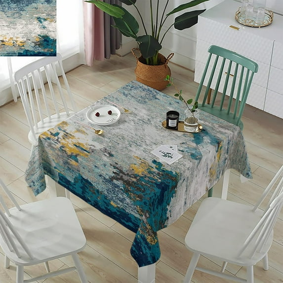 Navy Blue Ombre Rectangle/Square/Round Waterproof Tablecloths 60x60 inch Modern Geometric Yellow Oil Painting Abstract Art Polyester Table Cloth Table Cover Tabletop for Wedding Party