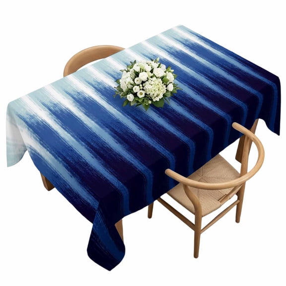 Navy Blue Ombre Rectangle Tablecloth Modern Abstract Navy Indigo Linear Drips Coastal Waterproof Wrinkle Free Soft Table Cloth Spill-Proof Washable Table Cover for Dining Party Picnic 60 x 120 Inch