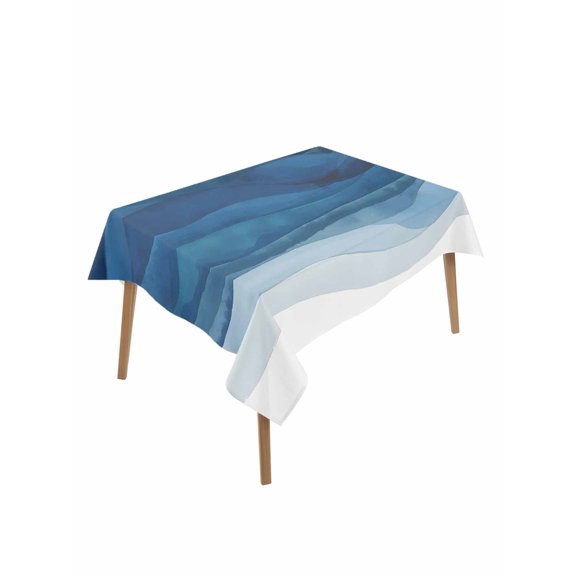 Navy Blue Ombre Rectangle Tablecloth, Modern Moire Gradient Watercolor Waterproof & StainResistant Tablecloth, Washable Oil-proof Table Cover for Dining/Party/Wedding/Camping/Buffet 52x70 In